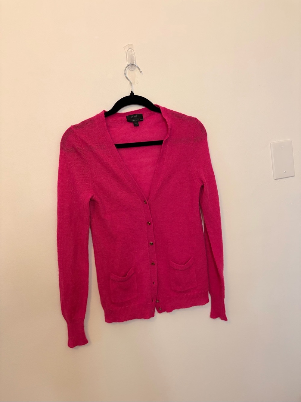 J. Crew Hot Pink V-Neck Button Cardigan